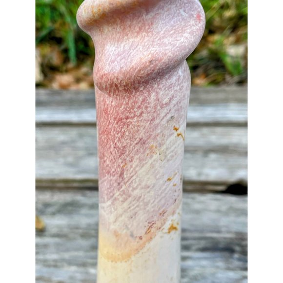 Vintage MCM Carved Pink Soap Stone Spiral Candle stick holder - Picture 7 of 9